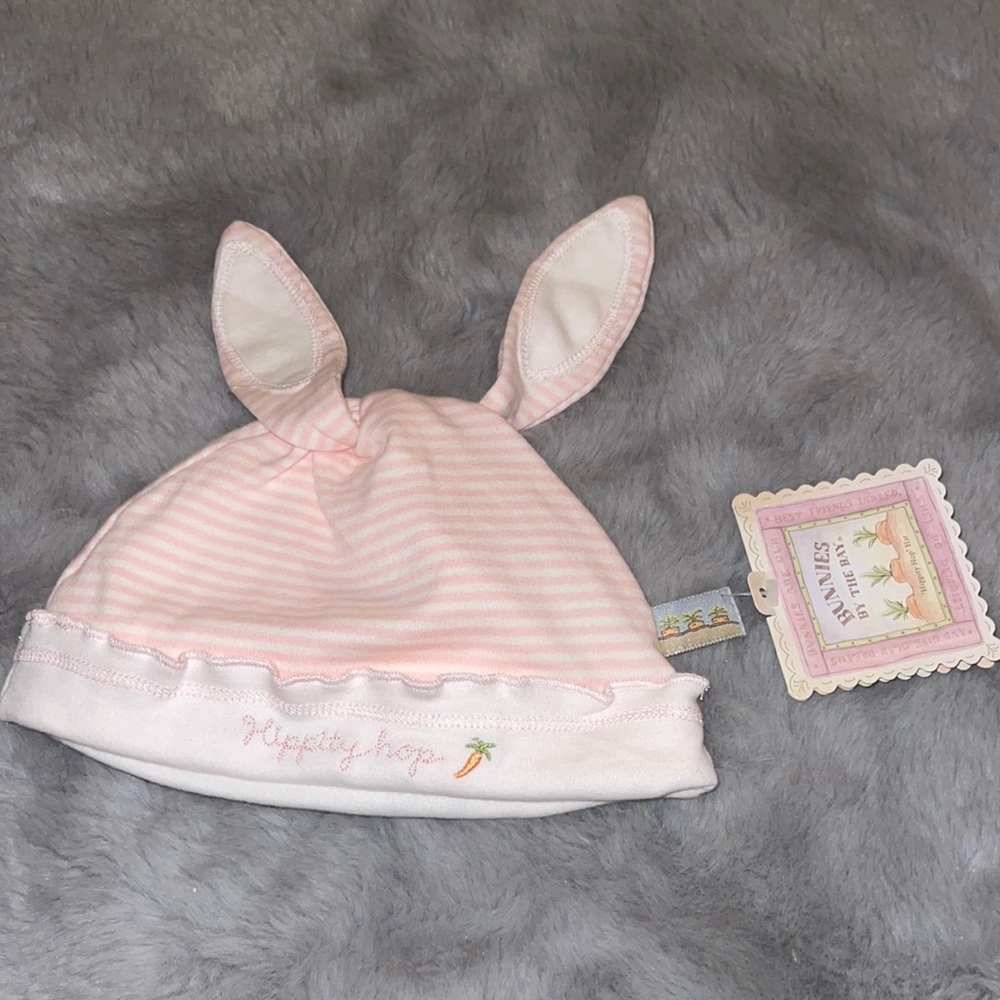 Baby Girl Pink Striped Bunny Rabbit Ears Hat Sz 3/12M NEW